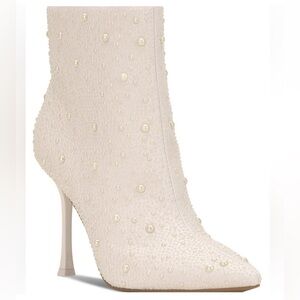 INC Women Rakima Embellished Pointy Toe Dress Booties Off White Pearl size 5.5